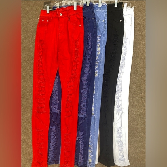 Just Q Aroma Design Women's Blue Destressed Fringe Waist Skinny Jeans Size L - Picture 13 of 16